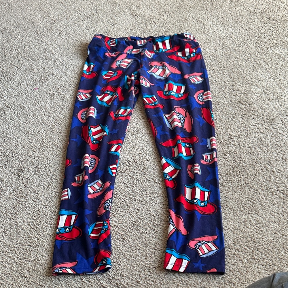 LuLaRoe Women's Leggings with Red, Blue, and White Hat Pattern